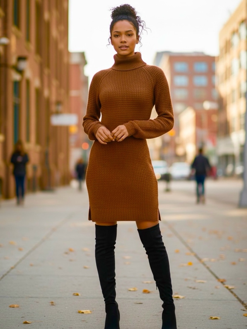 SHEIN Brown Turtleneck Sweater Dress